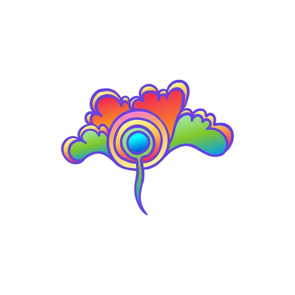 Flor colorida, estilo hippie retro de los años 60, 70. Elementos de diseño vectorial psicodélico vintage. Aislado sobre blanco. Ideal para pegatinas. — Vector de stock