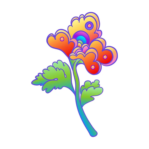 Красочный цветок, ретро 60-х, в стиле хиппи 70-х. Винтажные элементы психоделического векторного дизайна. Изолированные на белом. — стоковый вектор