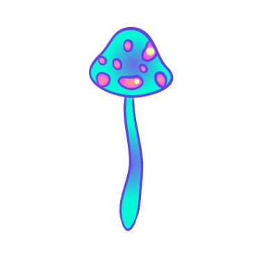 Sihirli mantarlar. Psikedelik halüsinasyon. Canlı vektör çizimi beyaza izole edildi. 60 'ların hippi renkli sanatı canlı asit renklerinde.