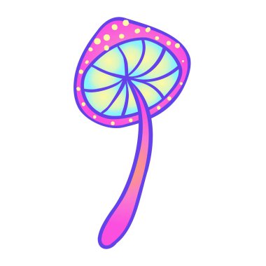 Sihirli mantarlar. Psikedelik halüsinasyon. Canlı vektör çizimi beyaza izole edildi. 60 'ların hippi renkli sanatı canlı asit renklerinde.