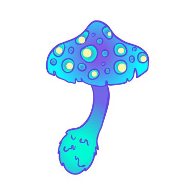 Sihirli mantarlar. Psikedelik halüsinasyon. Canlı vektör çizimi beyaza izole edildi. 60 'ların hippi renkli sanatı canlı asit renklerinde.