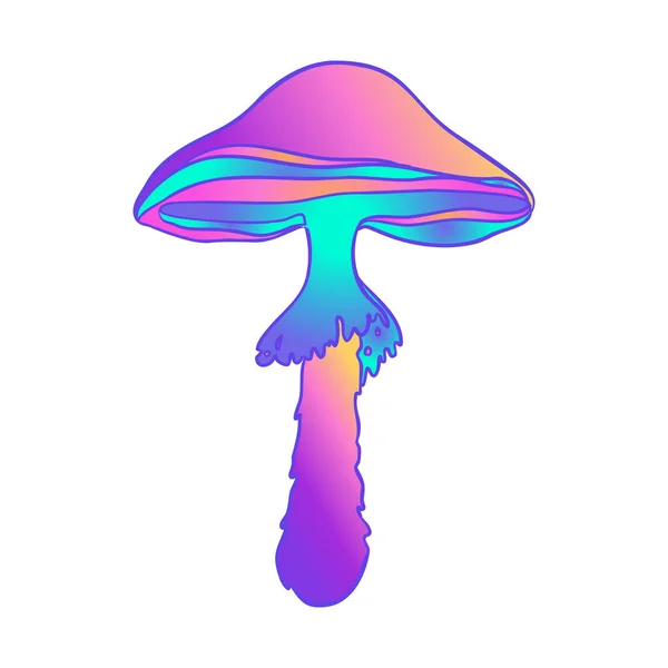 Magic mushrooms. Psychedelic hallucination. Vibrant vector illustration isolated on white. 60s hippie colorful art in vivid acid colors. — Stock Vector