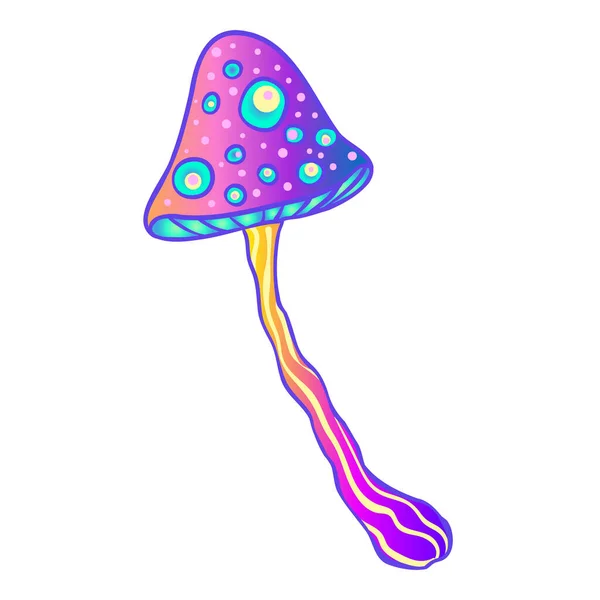 Funghi magici. Allucinazioni psichedeliche. Illustrazione vettoriale vibrante isolata su bianco. 60 hippie arte colorata in colori acidi vividi. — Vettoriale Stock