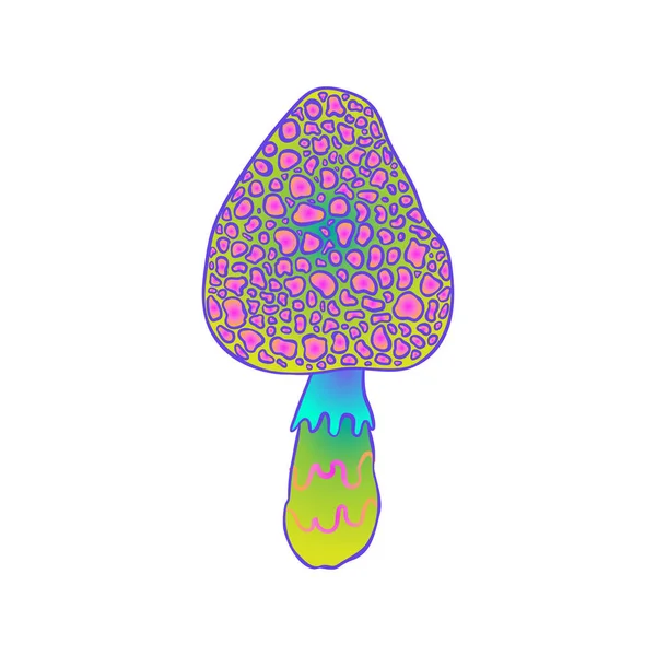 Волшебные грибы. Психоделическая галлюцинация. Яркая векторная иллюстрация, изолированная на белом. 60-е годы хиппи красочное искусство в ярких кислотных красках. — стоковый вектор