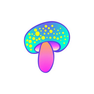 Sihirli mantarlar. Psikedelik halüsinasyon. Canlı vektör çizimi beyaza izole edildi. 60 'ların hippi renkli sanatı canlı asit renklerinde.