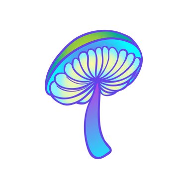 Sihirli mantarlar. Psikedelik halüsinasyon. Canlı vektör çizimi beyaza izole edildi. 60 'ların hippi renkli sanatı canlı asit renklerinde.