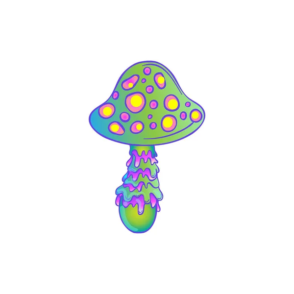 Magic mushrooms. Psychedelic hallucination. Vibrant vector illustration isolated on white. 60s hippie colorful art in vivid acid colors. — Stock Vector