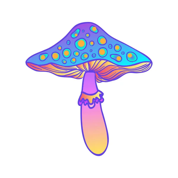 Champignons magiques. hallucination psychédélique. Illustration vectorielle vibrante isolée sur blanc. Art coloré hippie des années 60 dans des couleurs acides vives. — Image vectorielle