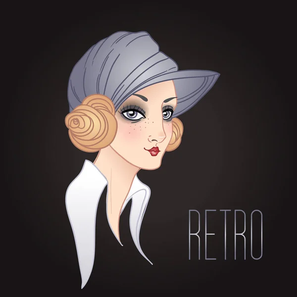 Illustrazione vintage Art Deco di flapper girl. Personaggio retrò party in stile anni '20. Design vettoriale per eventi glamour. — Vettoriale Stock