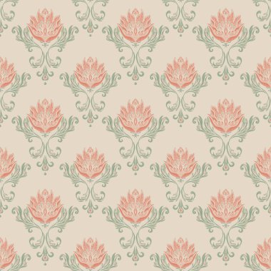 Çiçeksel, eski duvar kağıtları için dikişsiz desen. Büyülü Vintage Çiçekleri. Sanat ve el sanatları hareketi ilham verici. Ambalaj kağıdı, duvar kağıdı, kumaş için tasarım.