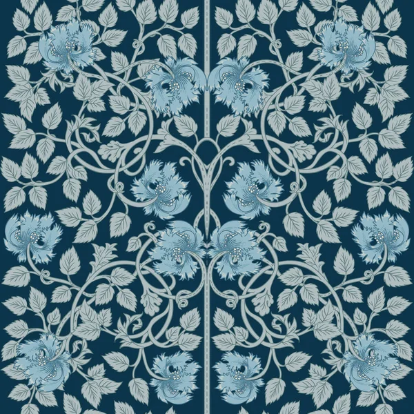 Padrão sem costura vintage floral para papéis de parede retro. Flores Vintage encantadas. Movimento de artes e ofícios inspirado. Design para papel de embrulho, papel de parede, tecidos. — Vetor de Stock