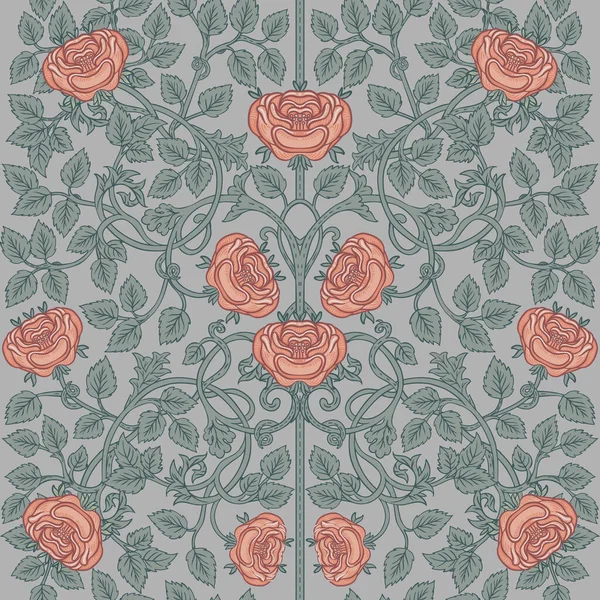 Padrão sem costura vintage floral para papéis de parede retro. Flores Vintage encantadas. Movimento de artes e ofícios inspirado. Design para papel de embrulho, papel de parede, tecidos. — Vetor de Stock