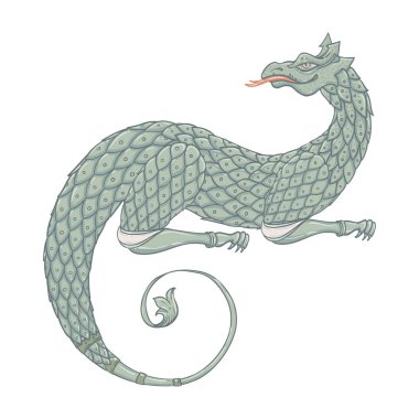 Fantezi yaratık ejderhası. Ortaçağ Heraldik arma arması kalkan amblemi - çıkartma, poster, pankart için vektör illüstrasyon. izole edilmiş sanat eseri.