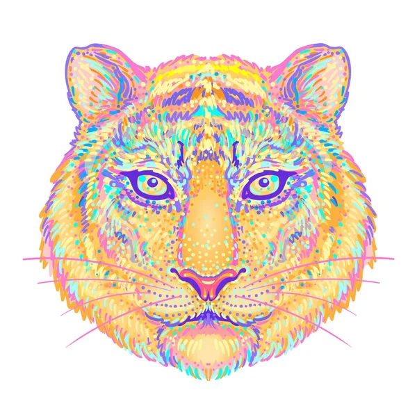 Cabeza de tigre adornada con dibujos. Africano, indio, tótem, tatuaje, diseño de pegatinas. Diseño de camiseta, bolso, postal y carteles. Ilustración aislada vectorial — Vector de stock