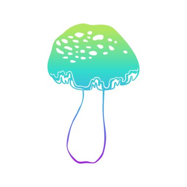 Magic mushrooms. Psychedelic hallucination. Gradient colorful vector illustration isolated on white. 60s trippy hippie art.