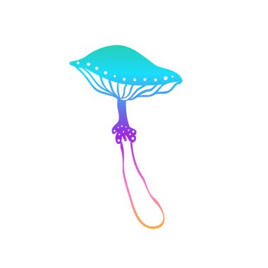 Magic mushrooms. Psychedelic hallucination. Gradient colorful vector illustration isolated on white. 60s trippy hippie art.