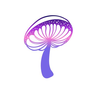 Magic mushrooms. Psychedelic hallucination. Gradient colorful vector illustration isolated on white. 60s trippy hippie art.