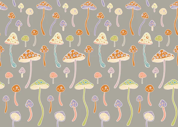 Magic Mushrooms Seamless Pattern Psychedelic Hallucination 60S Hippie Retro Art — ストックベクタ