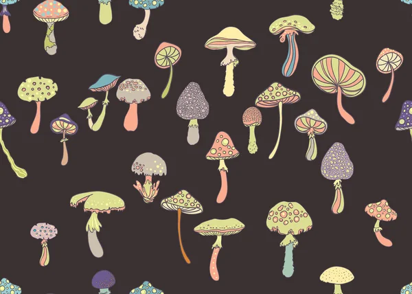 Magic Mushrooms Seamless Pattern Psychedelic Hallucination 60S Hippie Retro Art — Wektor stockowy
