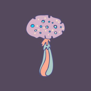 Magic mushroom. Psychedelic hallucination. Vector illustration in pastel colors isolated. 60s trippy hippie art for sticker, patch or poster design.