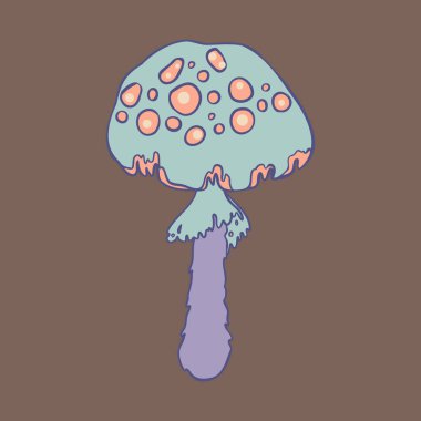 Magic mushroom. Psychedelic hallucination. Vector illustration in pastel colors isolated. 60s trippy hippie art for sticker, patch or poster design.