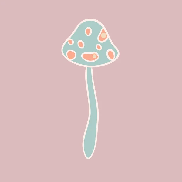 Magic Mushroom Psychedelic Hallucination Vector Illustration Pastel Colors Isolated 60S — Stockvector