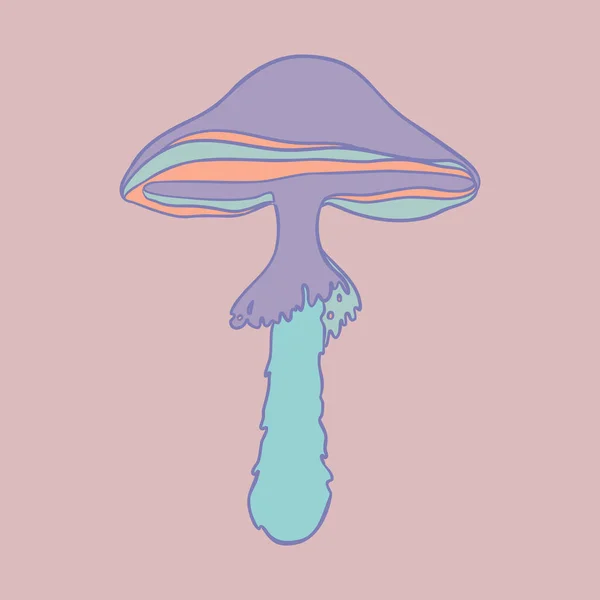 Magic Mushroom Psychedelic Hallucination Vector Illustration Pastel Colors Isolated 60S — Stockvector