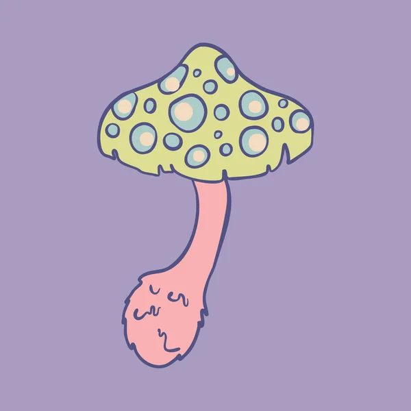 Magic Mushroom Psychedelic Hallucination Vector Illustration Pastel Colors Isolated 60S — Stockvektor