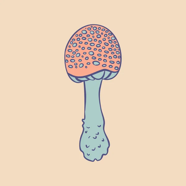 Magic Mushroom Psychedelic Hallucination Vector Illustration Pastel Colors Isolated 60S — Vector de stock