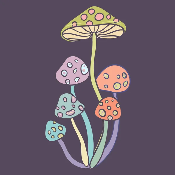 Magic Mushroom Psychedelic Hallucination Vector Illustration Pastel Colors Isolated 60S —  Vetores de Stock