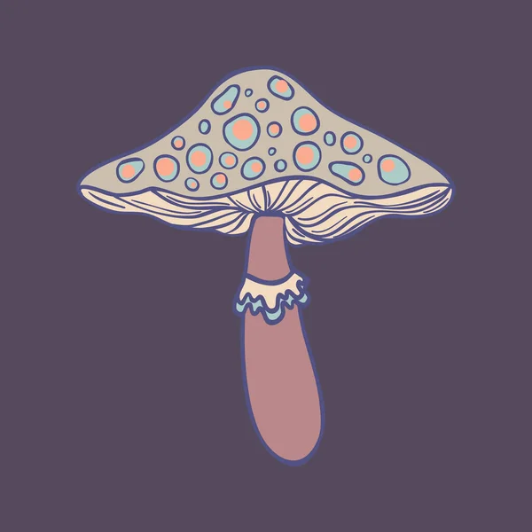 Magic Mushroom Psychedelic Hallucination Vector Illustration Pastel Colors Isolated 60S — Stok Vektör