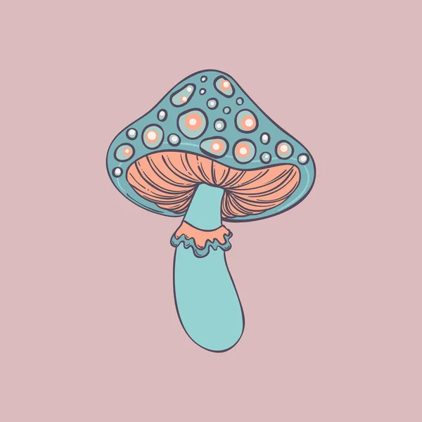 Magic Mushroom Psychedelic Hallucination Vector Illustration Pastel Colors Isolated 60S — Stock vektor