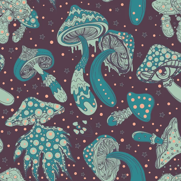 Magische Paddenstoelen Psychedelische Hallucinatie Levendige Vectorillustratie Jaren Hippie Kleurrijke Achtergrond — Stockvector