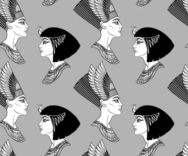 Ancient Egypt Vintage Black White Seamless Pattern Egyptian Gods Symbols — Stok Vektör