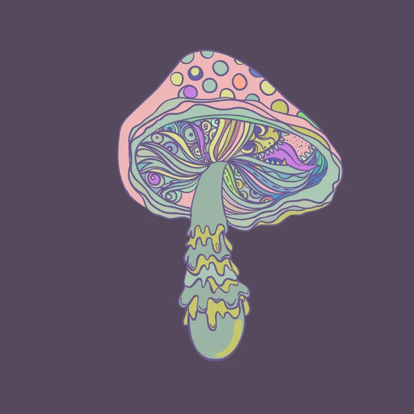 Magic Mushroom Psychedelic Hallucination Vector Illustration Pastel Colors Isolated 60S — Stock Vector
