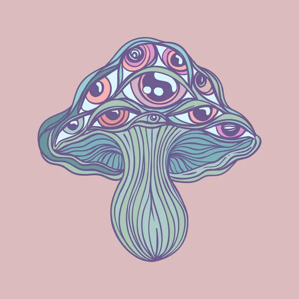 Magic Mushroom Psychedelic Hallucination Vector Illustration Pastel Colors Isolated 60S — 图库矢量图片