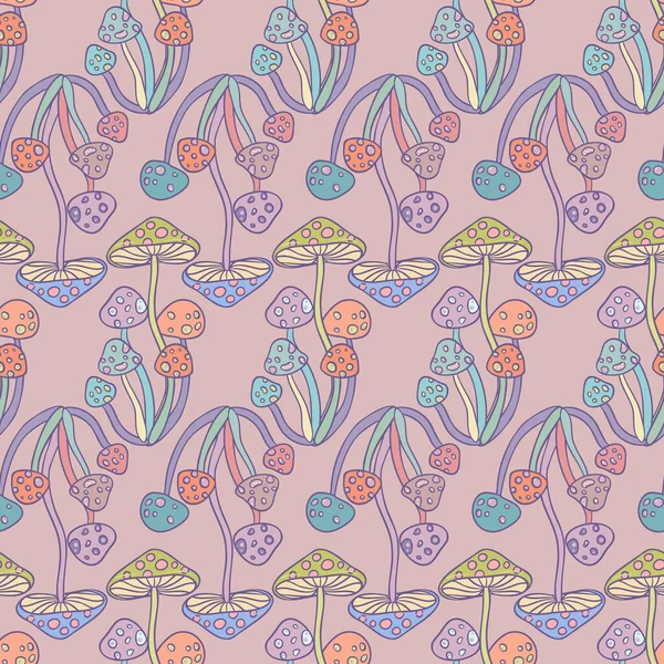 Champignons Magiques Hallucination Psychédélique Illustration Vectorielle Vibrante Fond Coloré Hippie — Image vectorielle