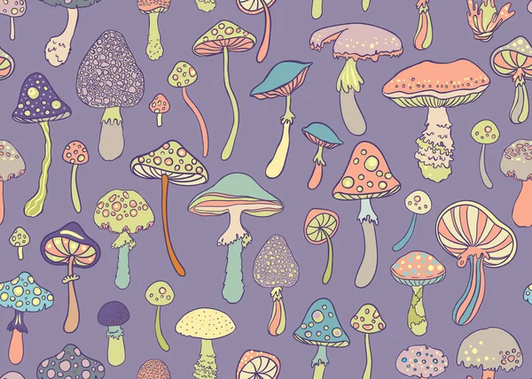 神奇的蘑菇迷幻的幻觉 生动的矢量图解 六十年代嬉皮士色彩艳丽的背景嬉皮士和Boho纹理 小壁纸 — 图库矢量图片