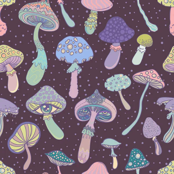 Cogumelos Mágicos Alucinação Psicadélica Ilustração Vetorial Vibrante Hippie Fundo Colorido —  Vetores de Stock