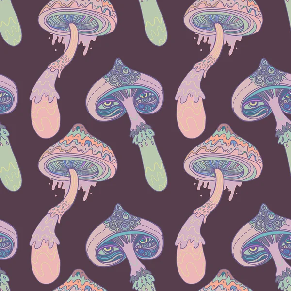 Champignons Magiques Hallucination Psychédélique Illustration Vectorielle Vibrante Fond Coloré Hippie — Image vectorielle