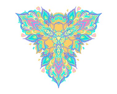 Decorative Indian round lace ornate mandala. Vintage vector pattern on transparent background. Hand drawn abstract colorful background. Invitation, wedding card, scrapbooking. Tattoo design.