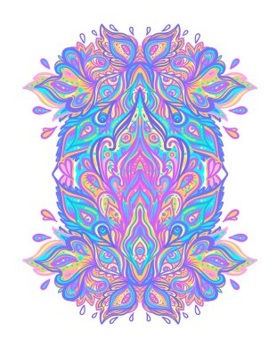 Decorative Indian round lace ornate mandala. Vintage vector pattern on transparent background. Hand drawn abstract colorful background. Invitation, wedding card, scrapbooking. Tattoo design.