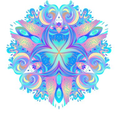 Decorative Indian round lace ornate mandala. Vintage vector pattern on transparent background. Hand drawn abstract colorful background. Invitation, wedding card, scrapbooking. Tattoo design.