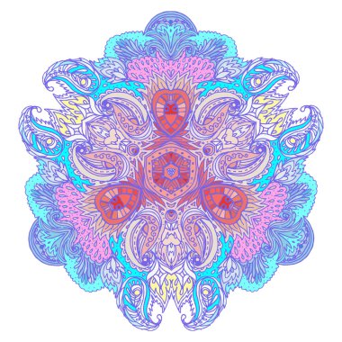 Decorative Indian round lace ornate mandala. Vintage vector pattern on transparent background. Hand drawn abstract colorful background. Invitation, wedding card, scrapbooking. Tattoo design.