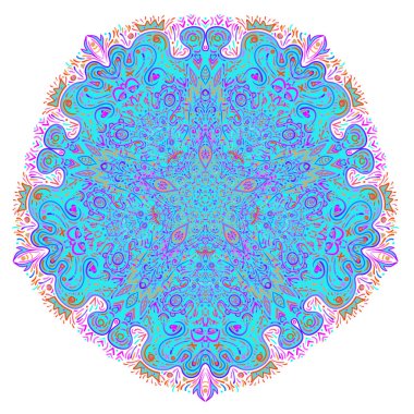 Decorative Indian round lace ornate mandala. Vintage vector pattern on transparent background. Hand drawn abstract colorful background. Invitation, wedding card, scrapbooking. Tattoo design.