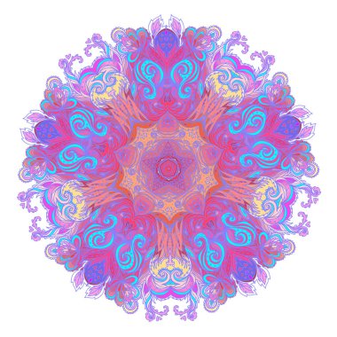 Decorative Indian round lace ornate mandala. Vintage vector pattern on transparent background. Hand drawn abstract colorful background. Invitation, wedding card, scrapbooking. Tattoo design.