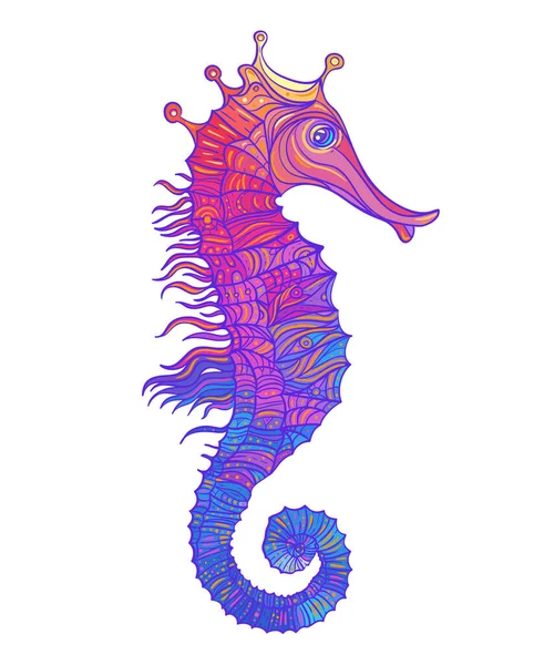 Rainbow Seahorse Decorative Ornate Colorful Vector Illustration Isolated White — Archivo Imágenes Vectoriales