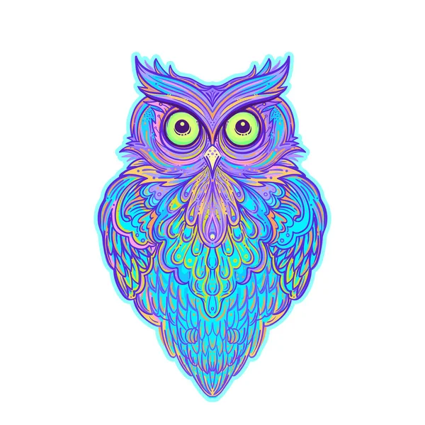 Cute Abstract Owl Psychedelic Ornate Pattern Character Tattoo Design Pet — Stock Vector