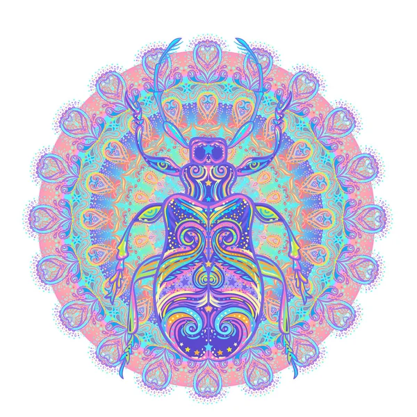 Ornate Colorful Beetle Mandala Pattern Isolated Vector Illustration Tattoo Sketch — Wektor stockowy