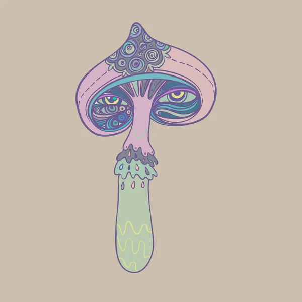 Magic Mushroom Psychedelic Hallucination Vector Illustration Pastel Colors Isolated 60S — Vetor de Stock